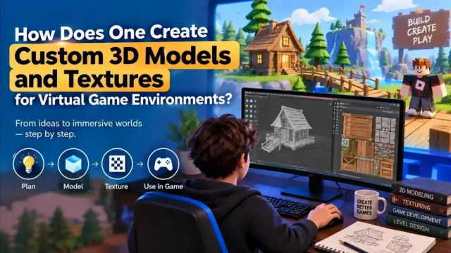 How Does One Create Custom 3D Models and Textures for Virtual Game Environments?